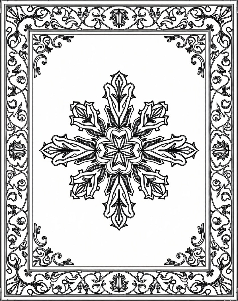 Intricate Floral Mandala Border Design Rug