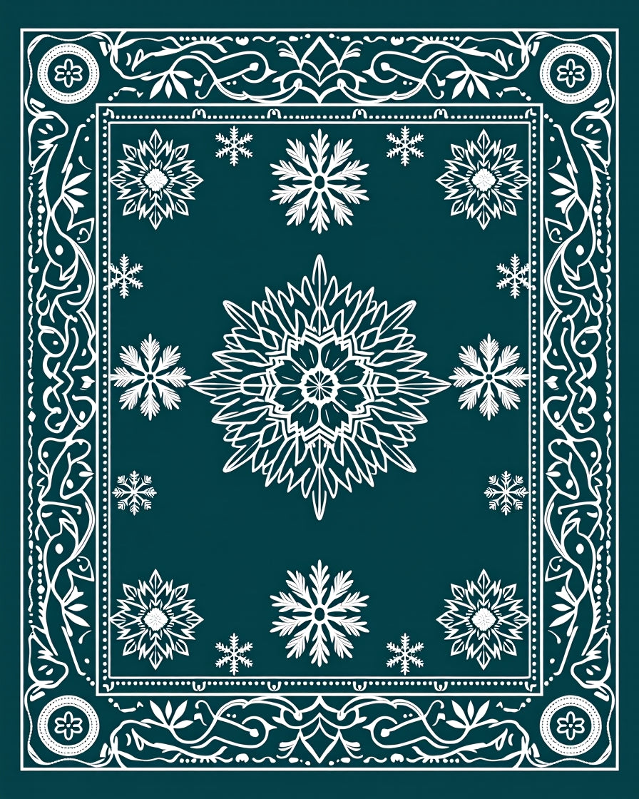 Whimsical White Snowflake Winter Night Rug
