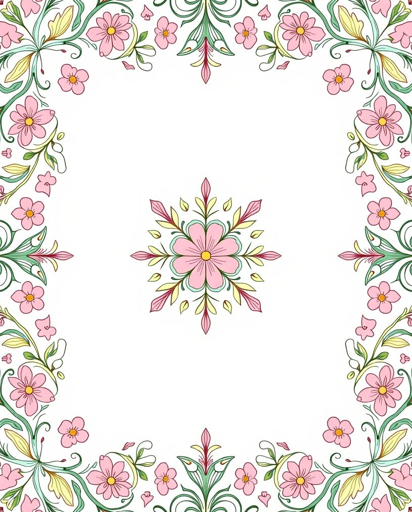 Floral Vines With Pink Blossoms Design Rug