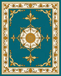 Ornate Teal Gold Floral Border Rug