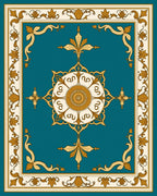 Ornate Teal Gold Floral Border Rug