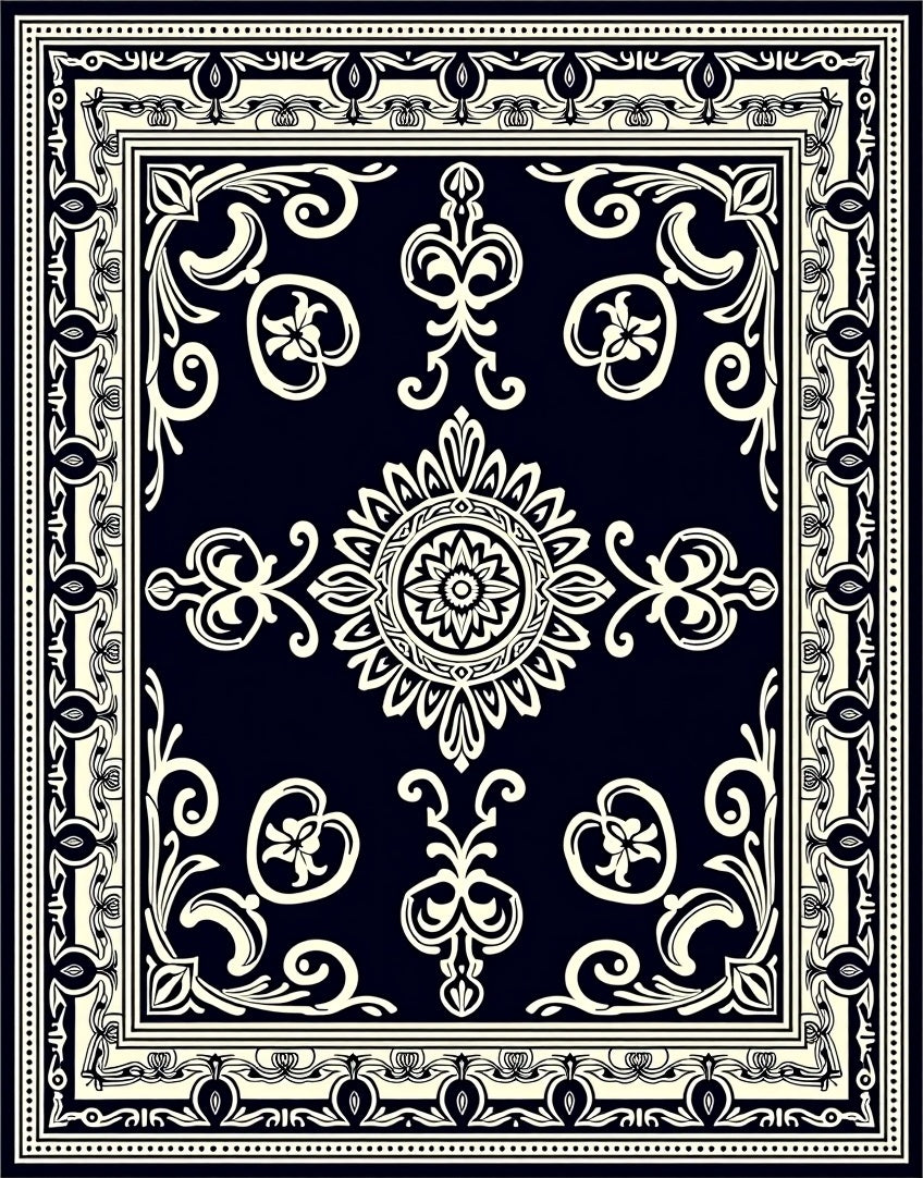 Classic Black Cream Floral Medallion Rug