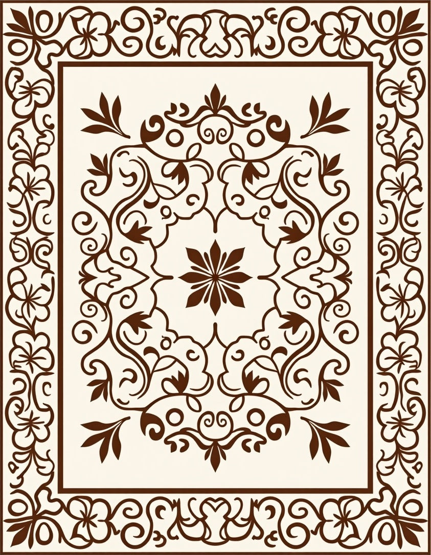 Ornate Floral Swirl Pattern Design Rug