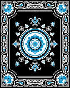 Black Blue Floral Mandala Pattern Rug