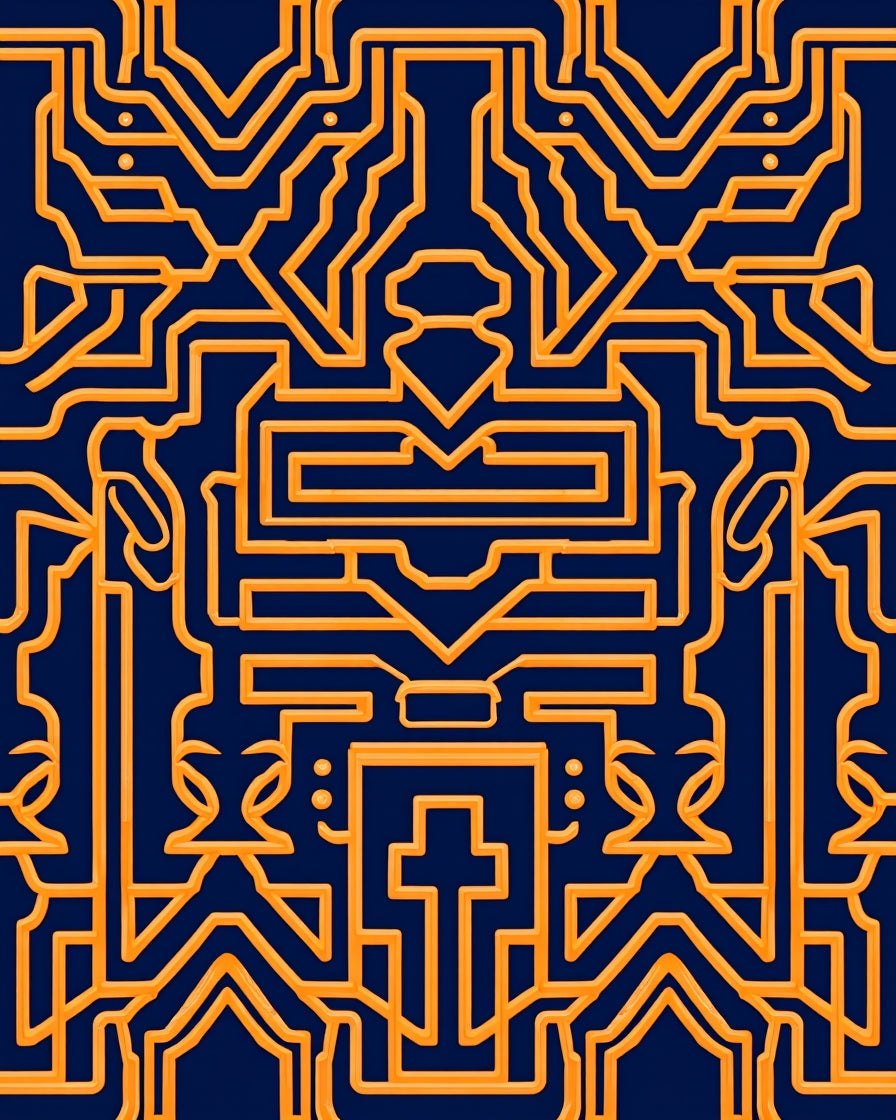 Intricate Orange Geometric Line Art Rug