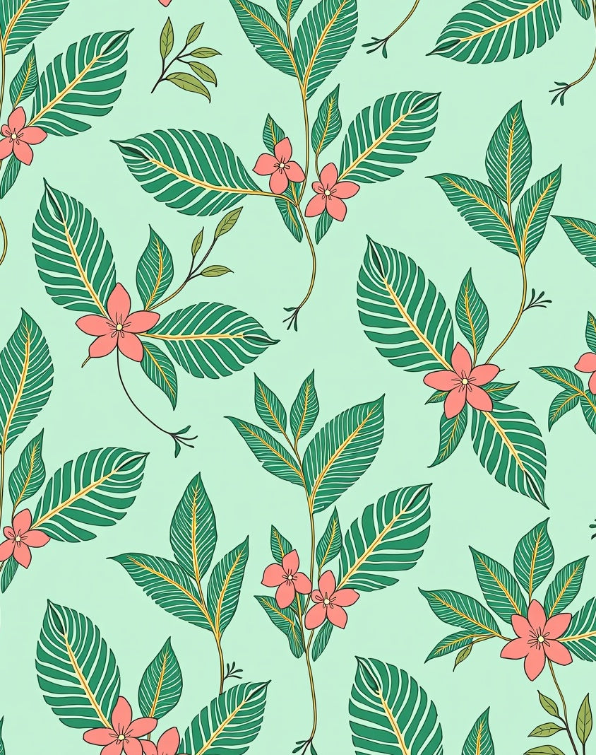 Tropical Floral Leaf Pattern Design Rug