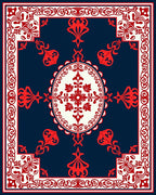 Ornate Red Floral Symmetrical Design Rug