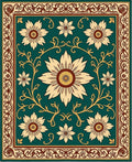 Vintage Floral Pattern Teal Rug