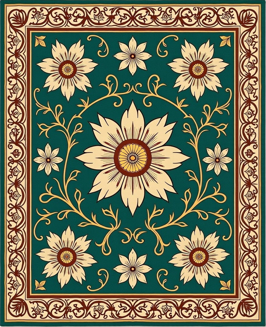Vintage Floral Pattern Teal Rug