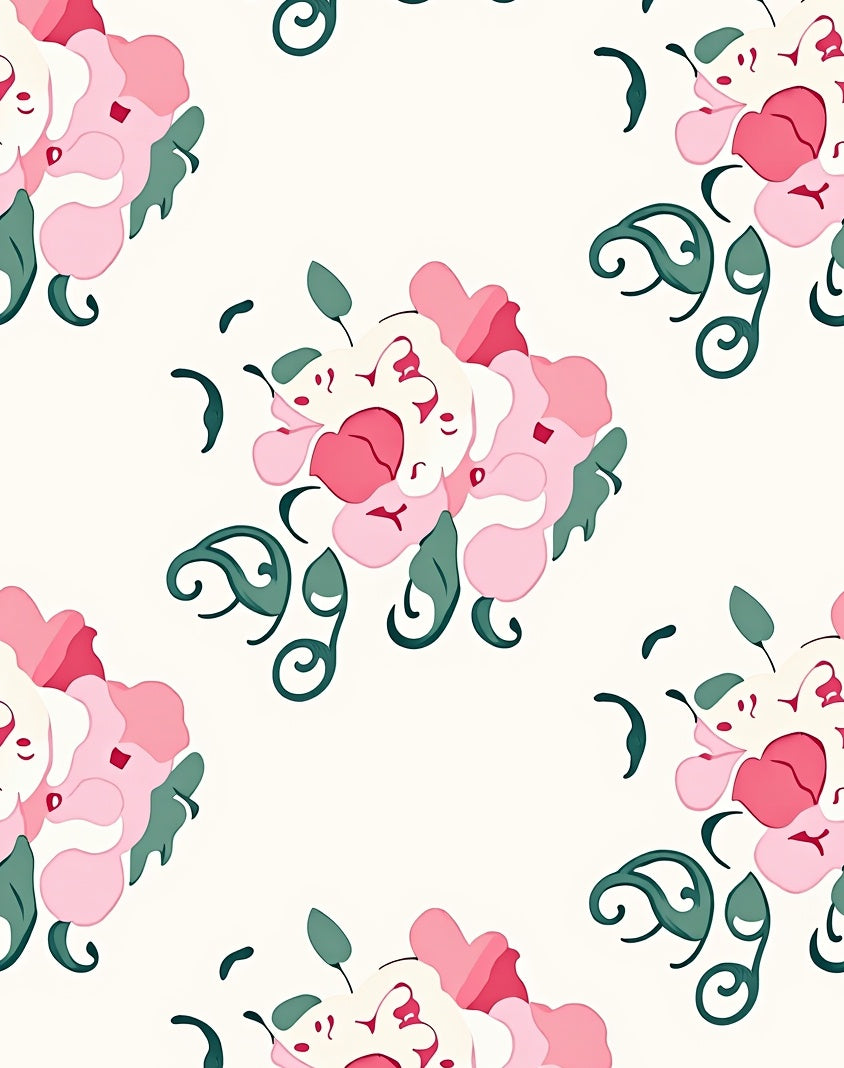 Pink Abstract Floral Swirly Pattern Rug