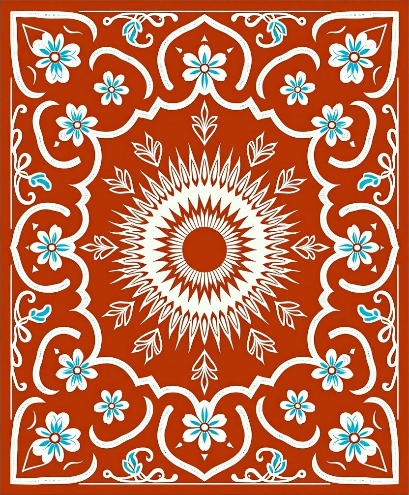Terracotta Floral And Sunburst Pattern Rug