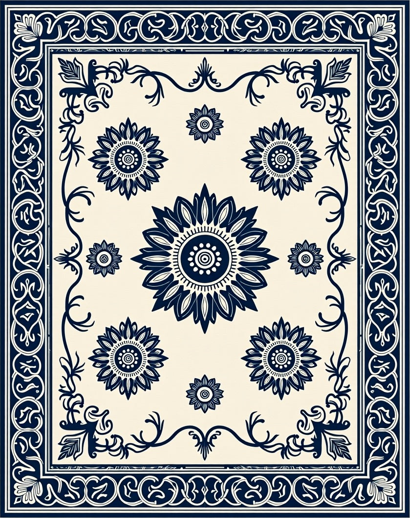 Classic Floral Sunburst Medallion Design Rug