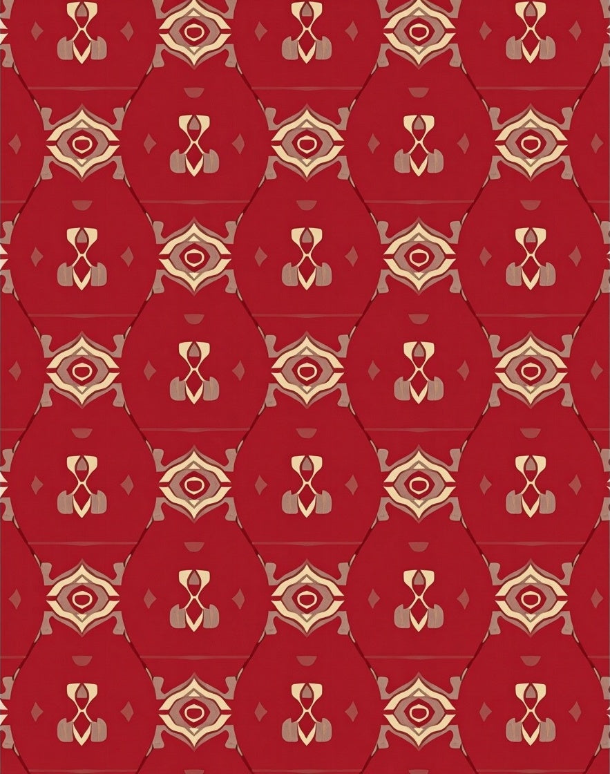 Rich Red Abstract Geometric Pattern Rug
