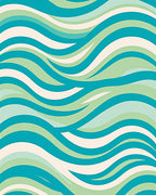 Aqua Green Wave Pattern Print Rug