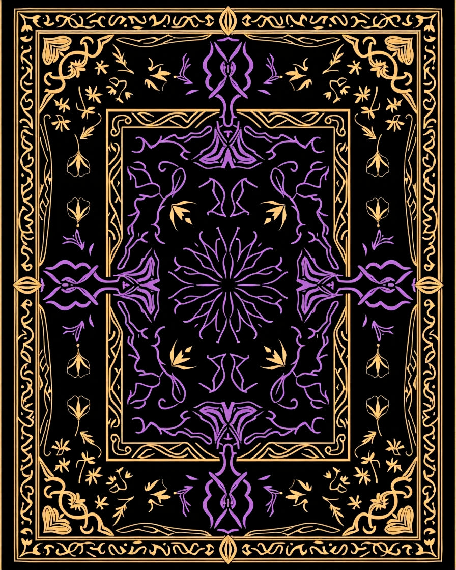 Ornate Black Purple Floral Medallion Rug