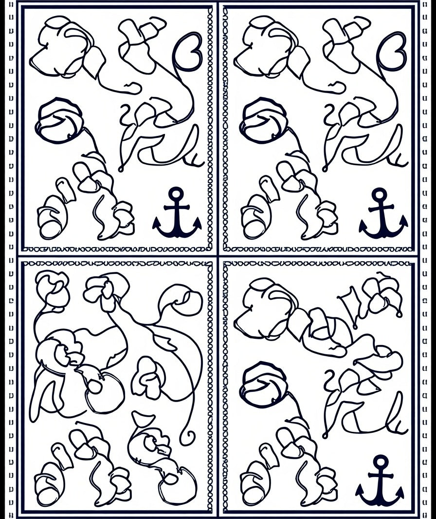Nautical Floral Abstract Line Drawing Rug