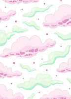 Pink Mint Clouds Whimsical Pattern Rug
