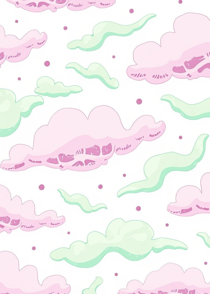 Pink Mint Clouds Whimsical Pattern Rug