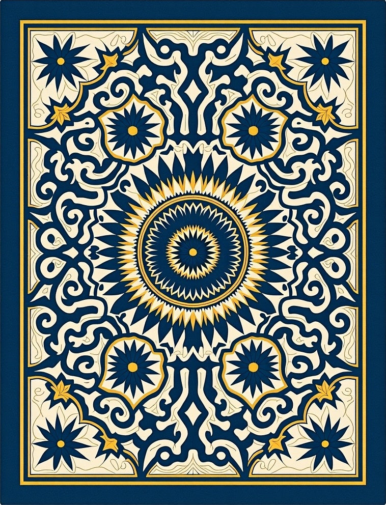 Sunburst Scrollwork Medallion Design Rug