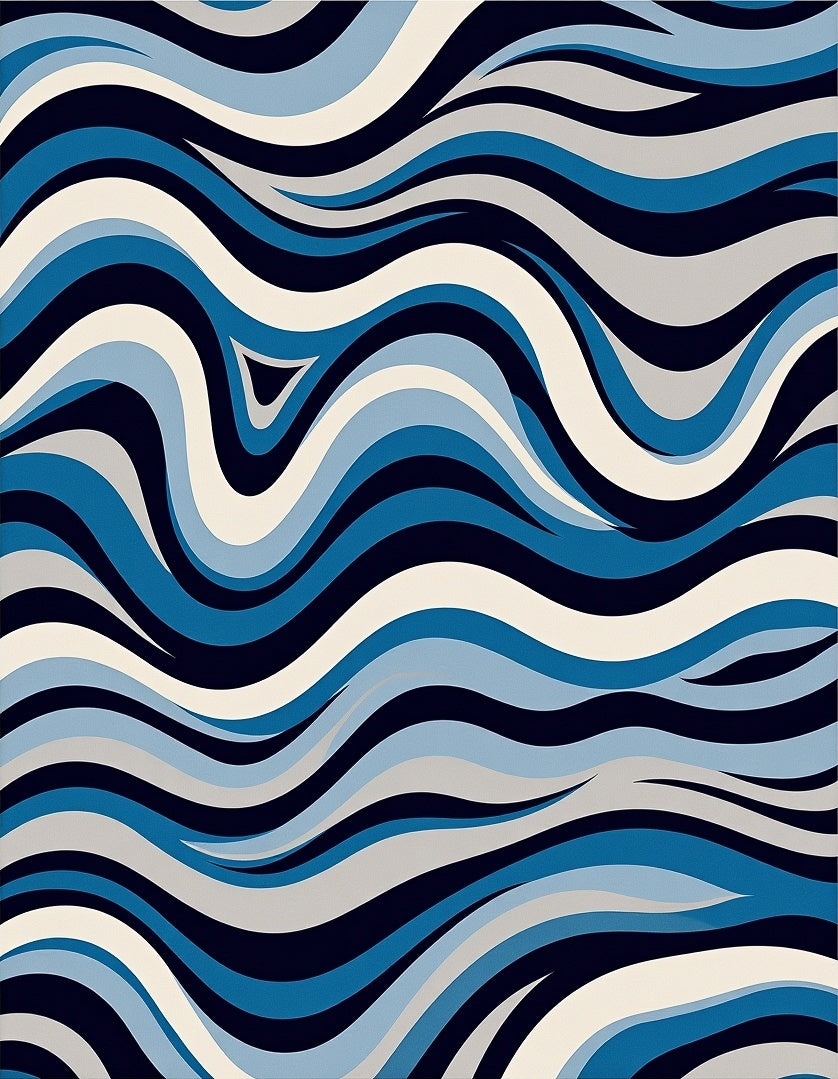 Wavy Blue Cream Abstract Pattern Rug