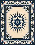 Navy Sun Burst Floral Border Rug