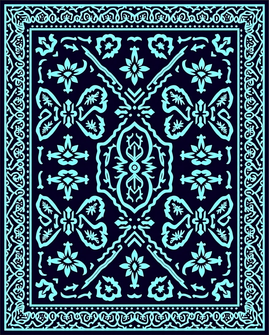 Aqua Floral Symmetrical Pattern Rug