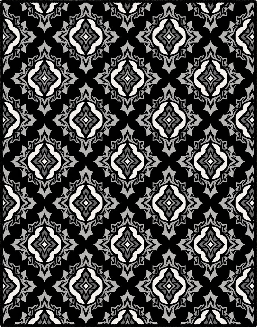 Monochromatic Ornate Tile Pattern Rug