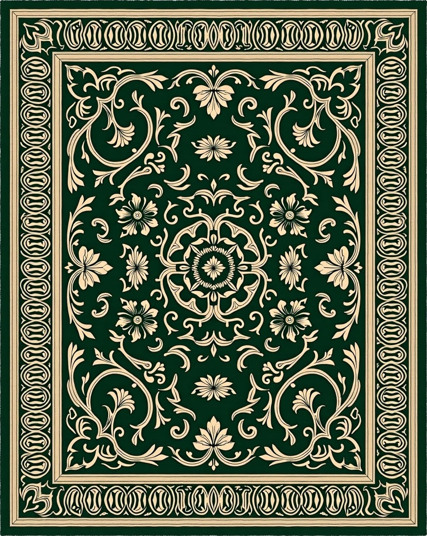 Dark Green Floral Classic Scroll Rug