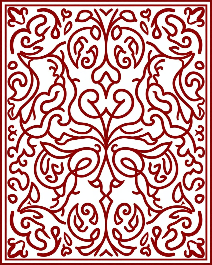 Classic Red Floral Scrollwork Design Rug