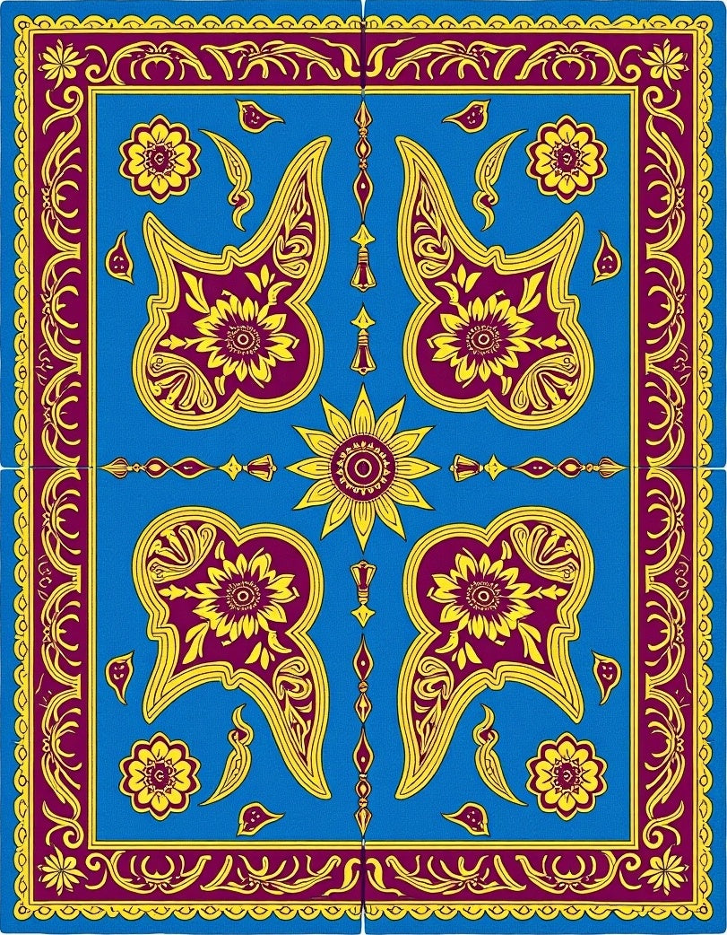 Vibrant Blue Paisley Floral Design Rug