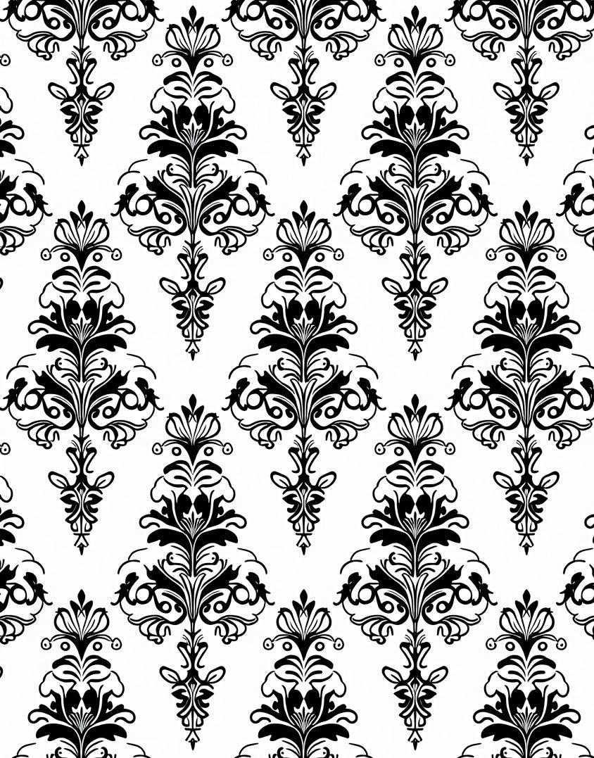 Classic Black Floral Damask Pattern Rug