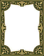 Ornate Flourish Gold Green Border Rug