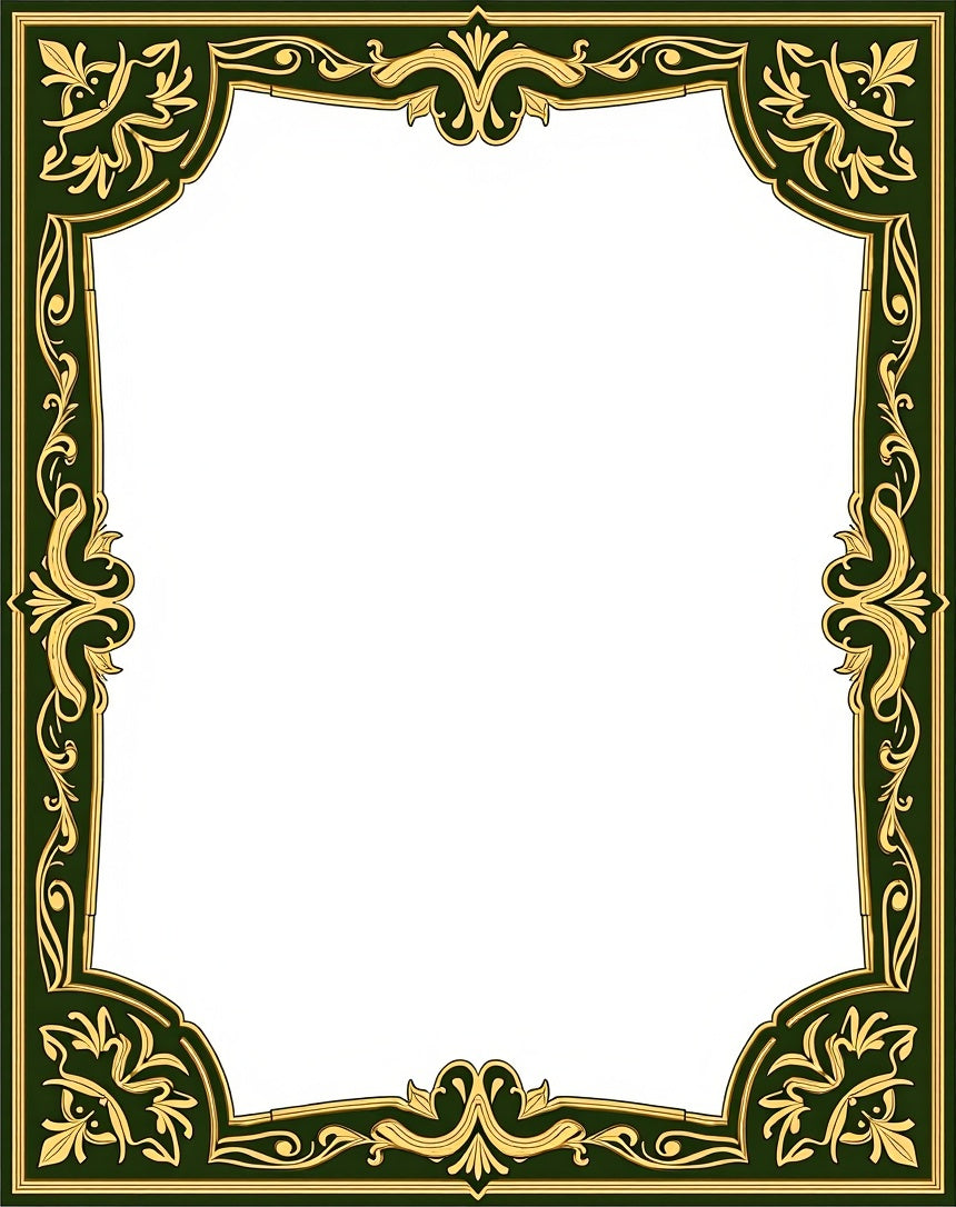 Ornate Flourish Gold Green Border Rug