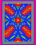 Vibrant Red Floral Blue Geometric Frame Rug