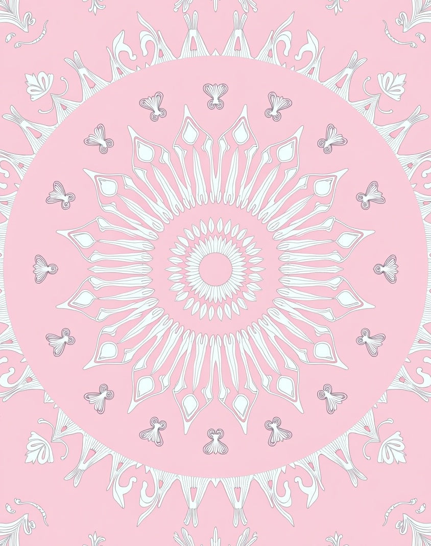 Pink White Floral Mandala Patterned Rug