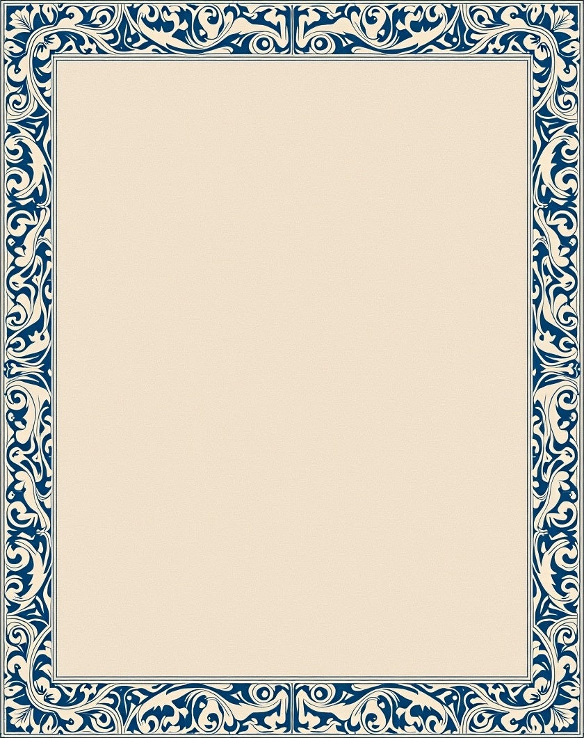 Classic Blue Beige Floral Border Rug