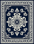Ornate Cream Floral Navy Blue Accent Rug