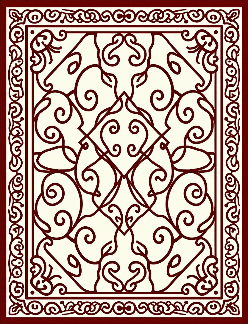 Ornate Crimson Swirls Decorative Pattern Rug