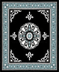 Black Floral Ornamentation With Light Blue Border Rug