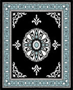 Black Floral Ornamentation With Light Blue Border Rug