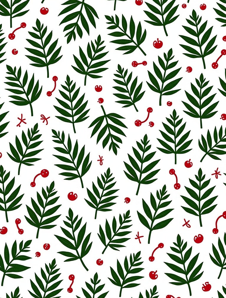 Green Leaf Red Berry Scatter Rug