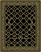 Intricate Geometric Black Gold Patterned Rug