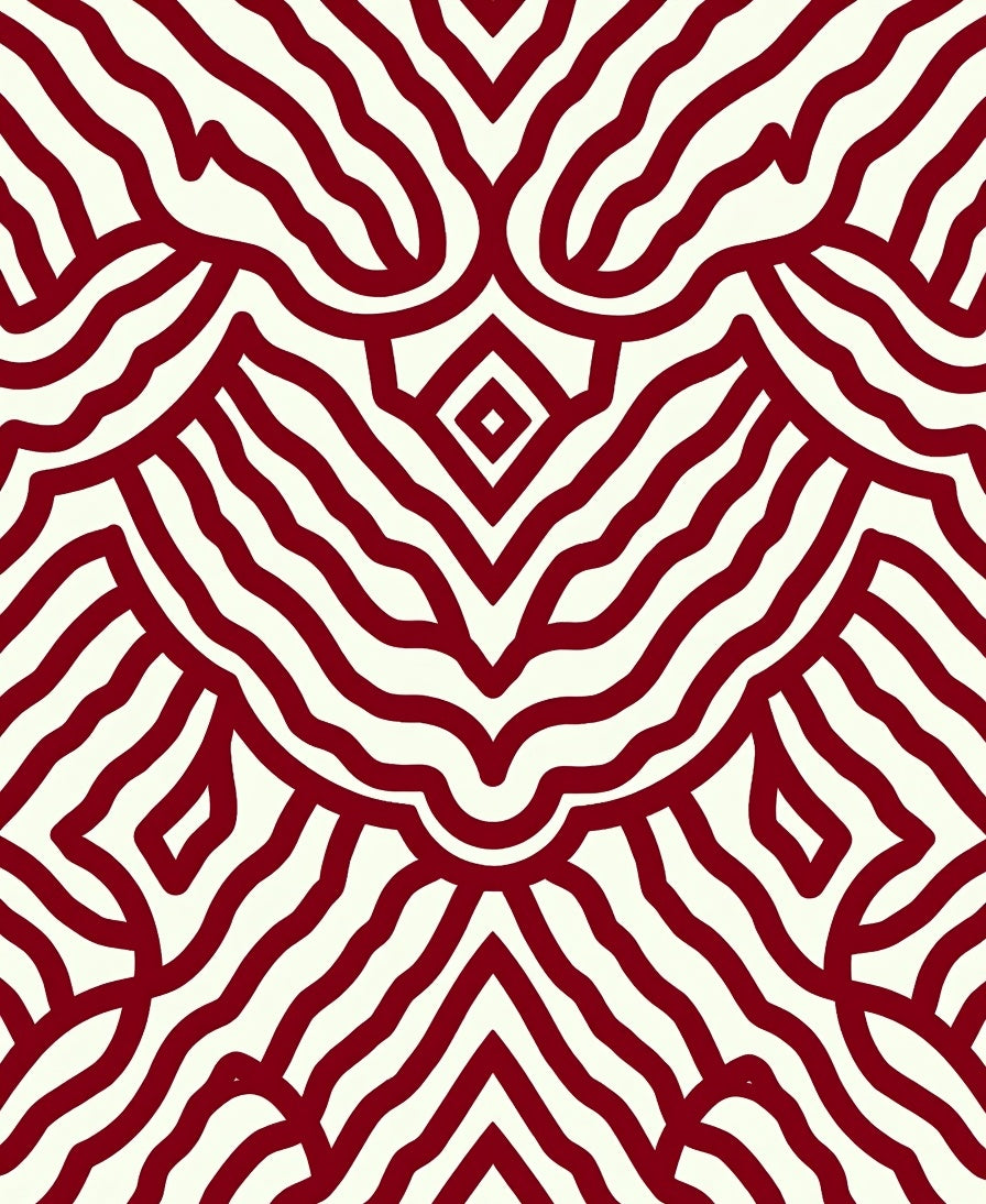 Crimson And Cream Abstract Pattern Rug