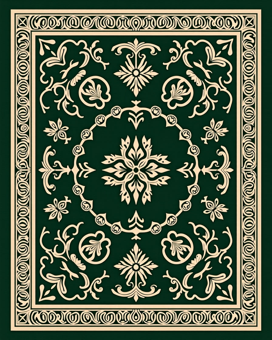 Elegant Floral Bordered Traditional Pattern Rug