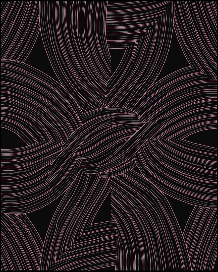Abstract Pink Black Swirl Design Rug