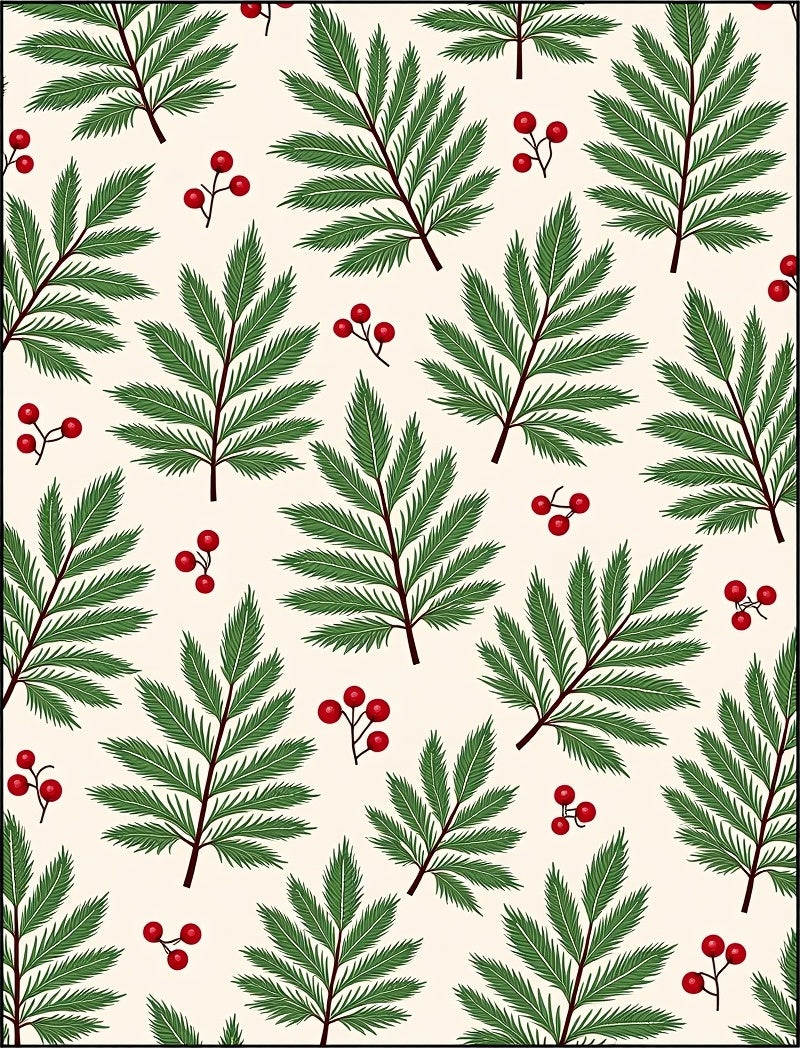 Green Fern Red Berry Botanical Spread Rug