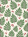 Green Fern Red Berry Botanical Spread Rug
