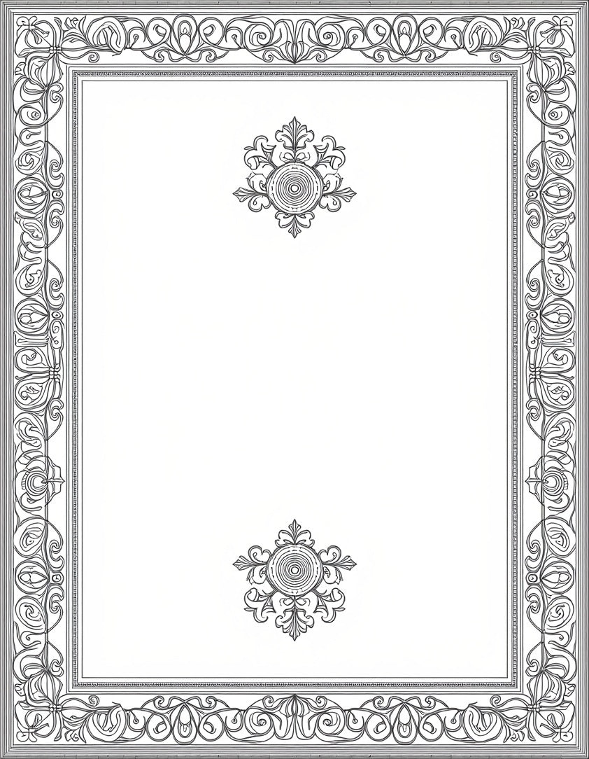 Ornate Floral Scroll Pattern Border Rug