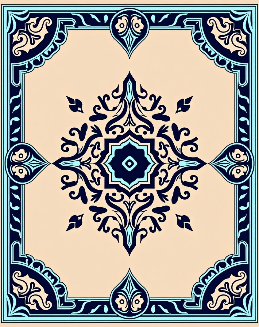Intricate Floral Medallion Cream Navy Rug