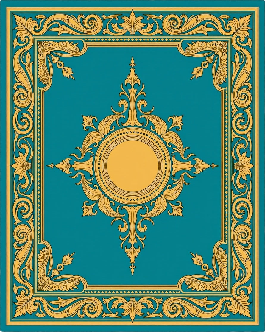 Ornate Teal Gold Baroque Design Rug